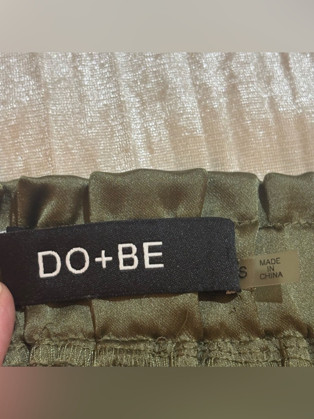DO+BE Olive Green Satin Elastic Waist Pants - Picture 4 of 4
